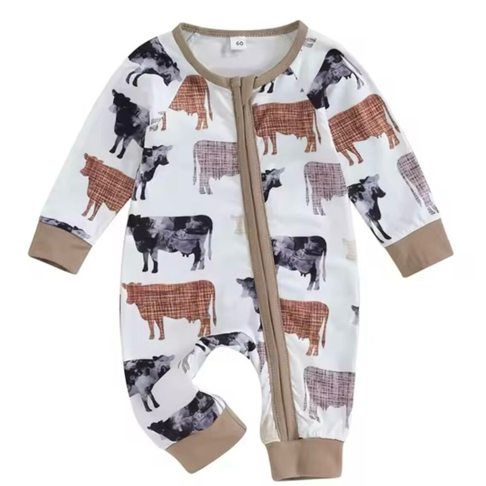 New “western” sleeper romper baby with cows 3-6 months